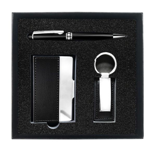 Set Bolígrafo Llavero Y Tarjetero Negro FSD-032